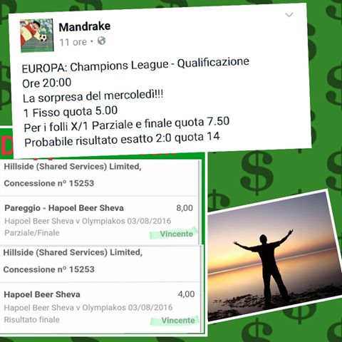Pronostico in Singola Champions League del 3 Agosto 2016. Quota 4 e quota 8!! Luca Lepre su Mandrake!!