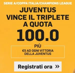 Juve vince triplete a quota 100 bonus a quota maggiorata di betfair 2017 2018