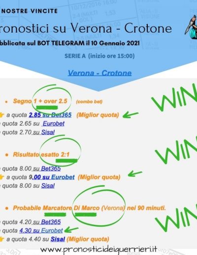 singole vincenti verona crotone 10 gennaio 2021 -Bot Telegram-