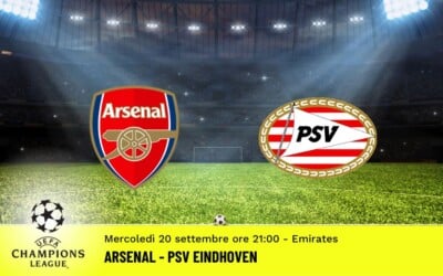 Arsenal-Psv Eindhoven, Champions League: diretta tv, formazioni e pronostici
