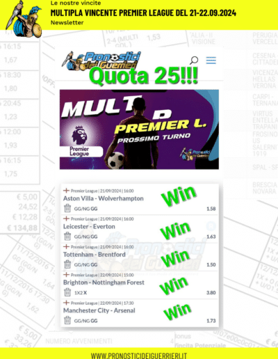 multipla vincente premier league del 21 22 settembre 2024 newsletter