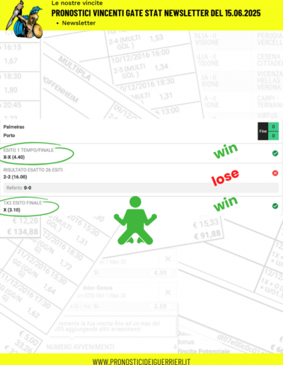 pronostici vincenti newsletter gate stats 15.06.2025 newsletter