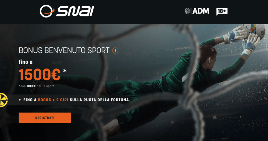 SNAI bonus benvenuto sport fino a 1500€