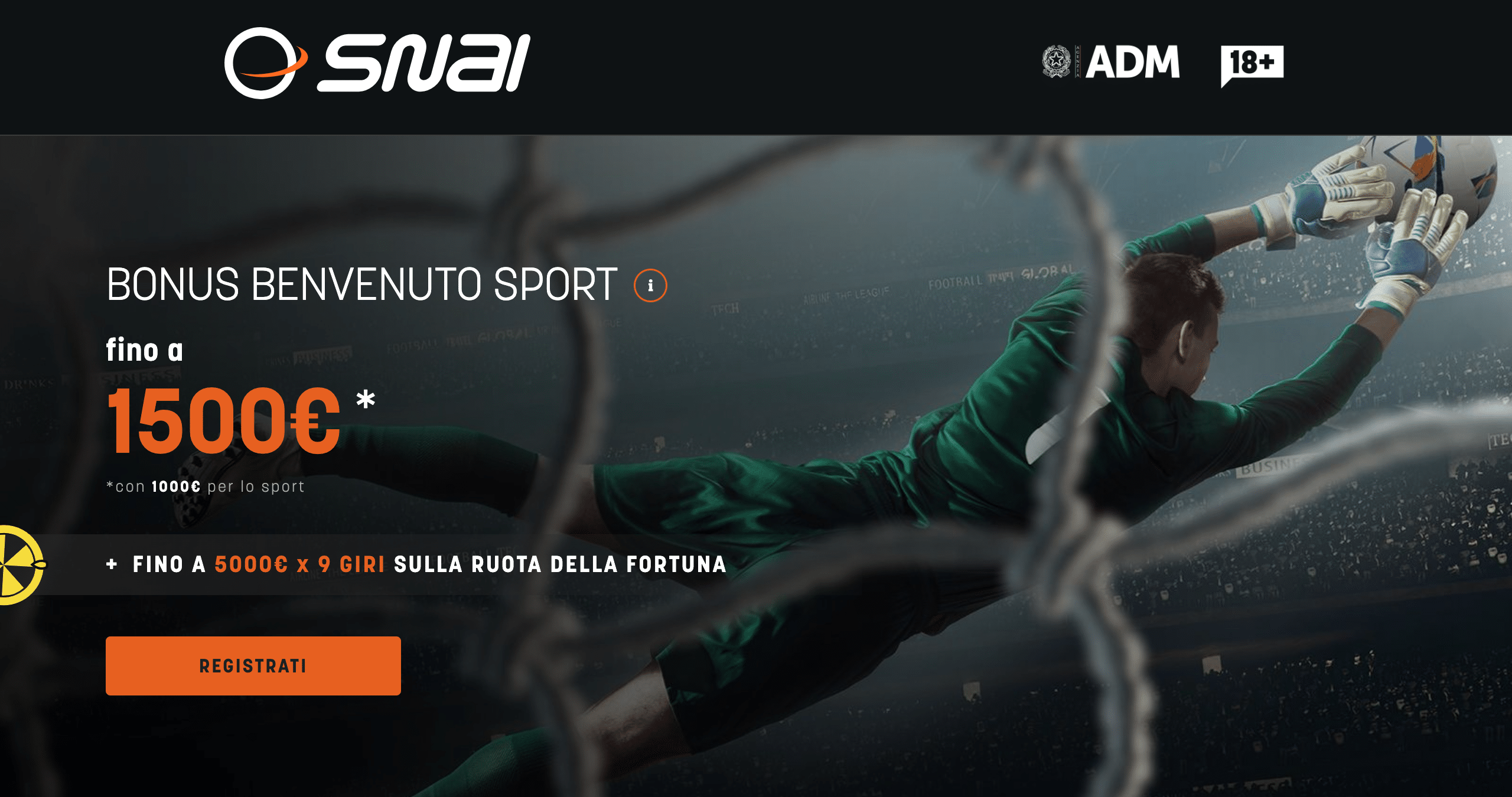 SNAI bonus benvenuto sport fino a 1500€