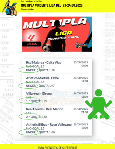 multipla vincente liga 23-24.08.2025 newsletter