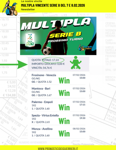 multipla vincente serie b 7 8 febbraio 2026 newsletter