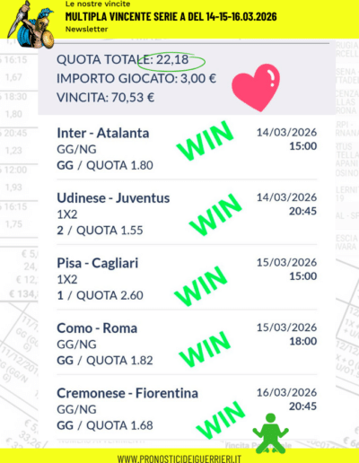 multipla vincente serie a del 14 15 16 marzo 2026 newsletter