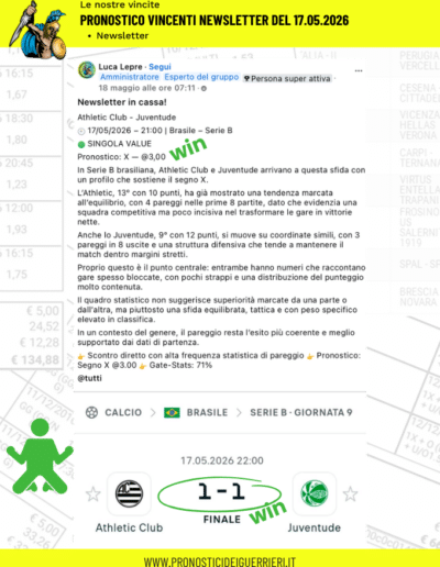 pronostico vincente newsletter 17.06.2026 newsletter