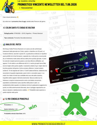 pronostico vincente newsletter 07.06.2026 newsletter