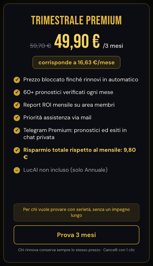 piano trimestrale pronostici premium