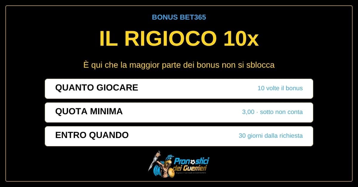 rigioco bonus bet365 10 volte quota minima 3.00 entro 30 giorni
